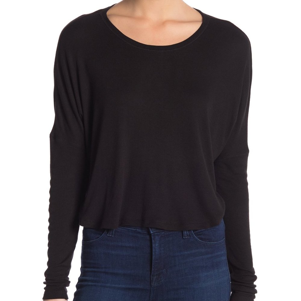 Abound Black Long Sleeve Scoop Neck Top